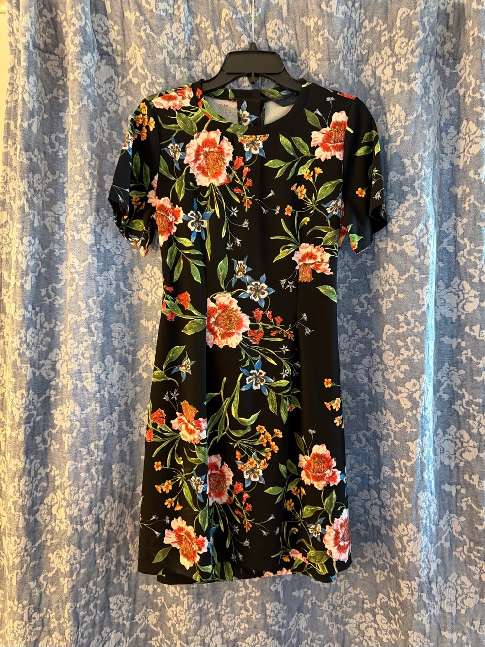 RACHEL Rachel Roy Black Mini Dress with Red, Green & Blue Floral Print